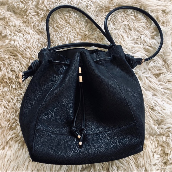 Zara Handbags - Zara black vegan leather bucket bag